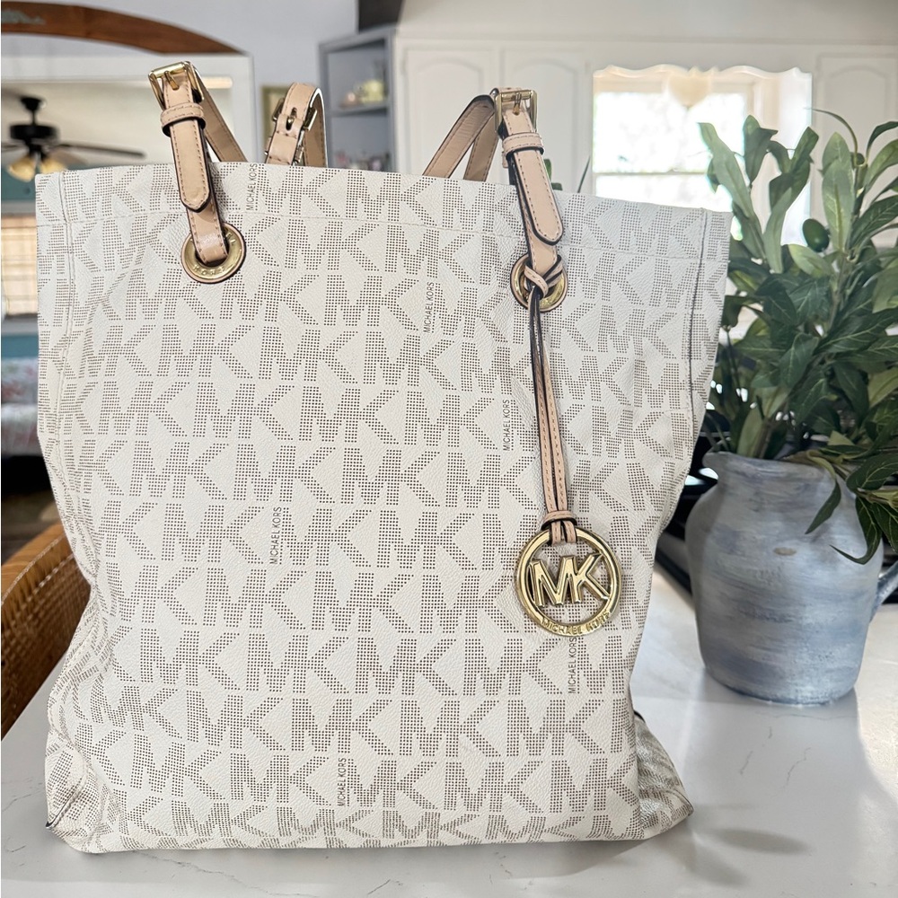 Michael Kors White and Tan Tote Bag